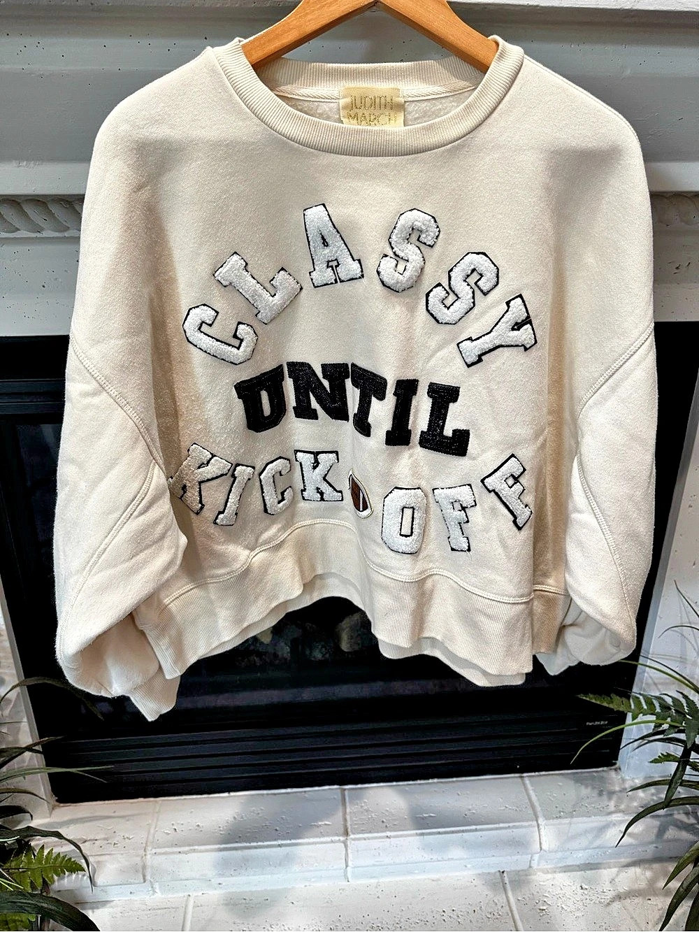 Judith March Classy Until Kickoff Football Sweatshirt Cream Large